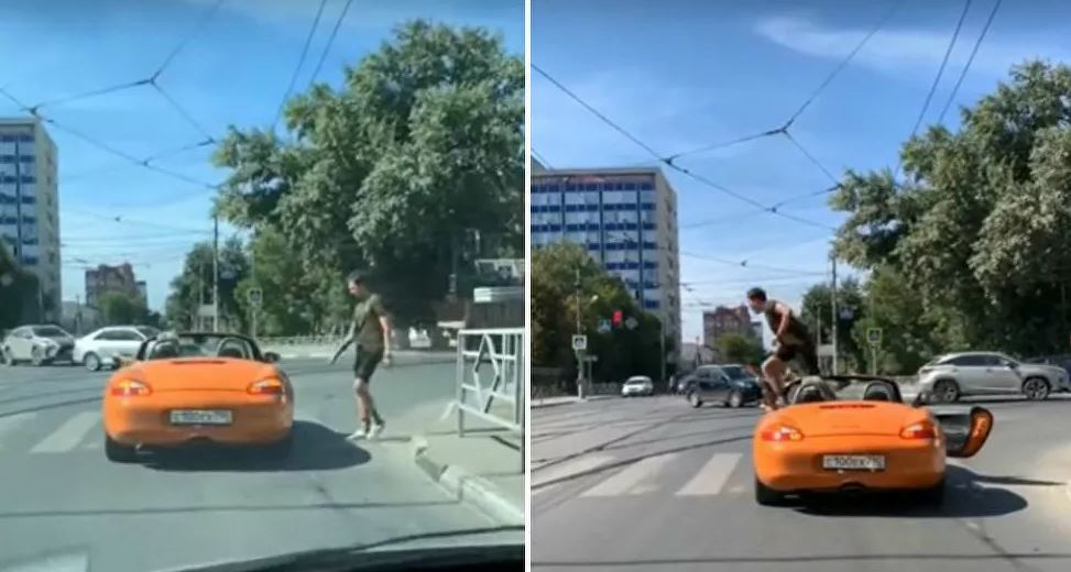 Πεζός τιμωρεί οδηγό με Porsche κάμπριο - Για να μάθει να σέβεται